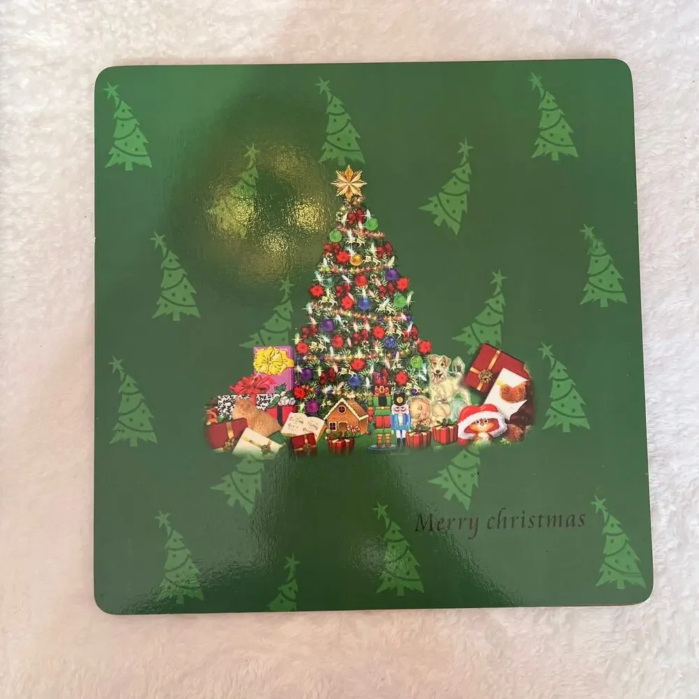 Set of 6 Christmas Tree &‎ Wreath Cork Placemats Holiday Red & Green Dinner Mats